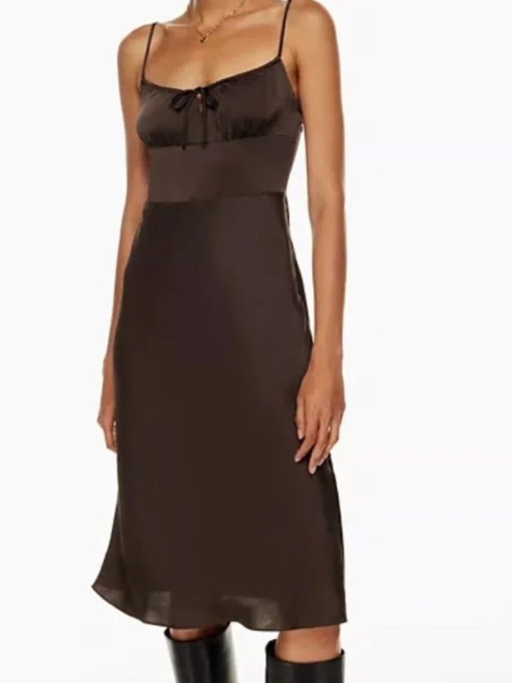 Aritzia Wilfred Satin Bellow Midi Dress Rich Mocha Brown Size 4